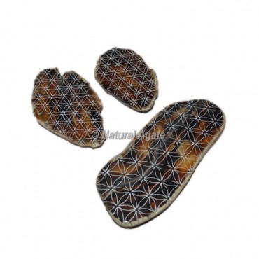 Engraved Flower Of Life Symbol Agate Slice