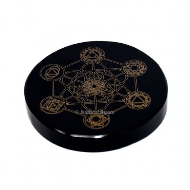 Engraved Metatron 7 Chakra Black Agate Coaster