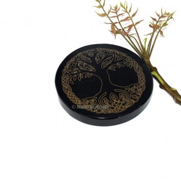 Engraved Celtic Tree Of Life Black Agate Coaster