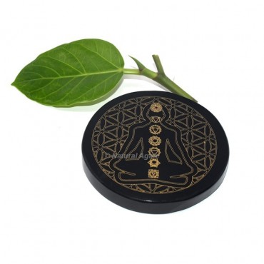 Engraved Tree of Life Buddha Chakra Black Agate Coaster