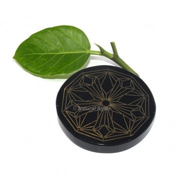 Engraved Decagon Black Agate Coaster