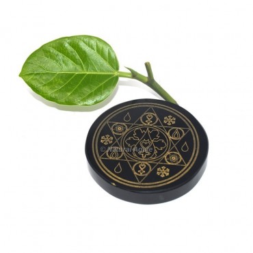 Engraved Accent Symbol Elements Black Agate Coaster