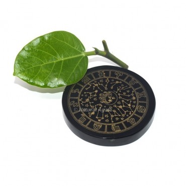 Engraved Zodiac Symbols Black Agate Coaster