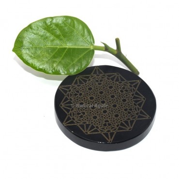 Engraved Yantra Metatron Black Agate Coaster
