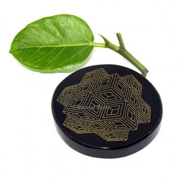 Engraved Sacred Cubes Black Agate Coaster