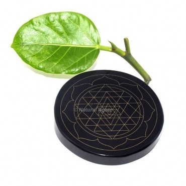 Engraved Sacred Triangles Black Agate Coaster