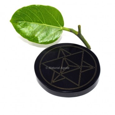 Engraved Geometric Triangles Black Agate Coaster