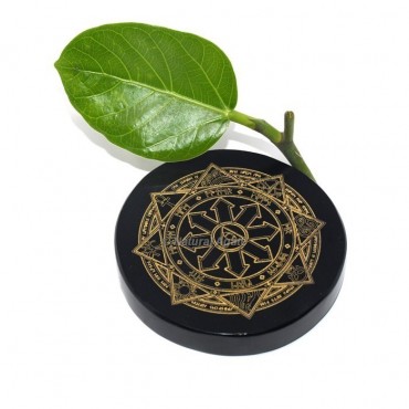 Engraved Sacred Geometry Black Agate Coaster