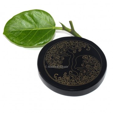 Engraved Beautiful Tree of Life Black Agate Coaster