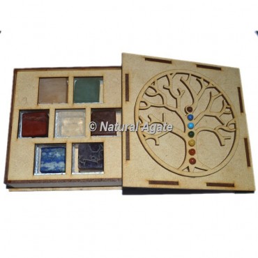 7 chakra Plain Cube Set with Chakra Stone Tree Of Life Gift Box