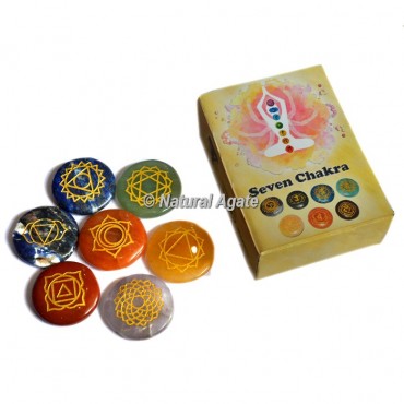 Engraved Chakra Symbols on Disc Set with Printed Gift Box