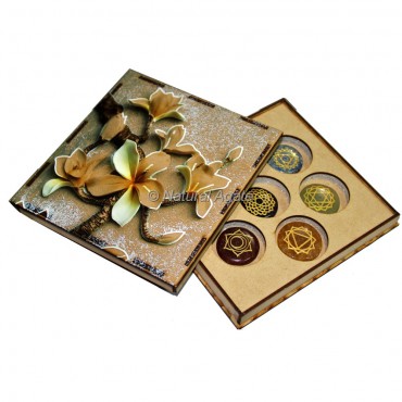 Seven Chakra Set with Flower Design Wood Gift Box