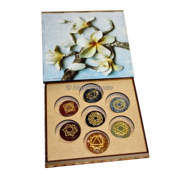 Seven Chakra Set with White Orchid Design Wood Gift Box