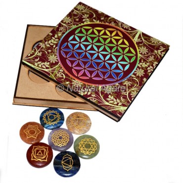 Engraved 7 Chakra Disc Set with Wood Gift Box