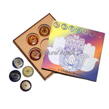 7 Chakra Set with Hamsa Design Wood Gift Box