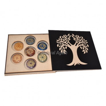 Tree Of Life Engarved 7 Chakra Stone Set Gift Box