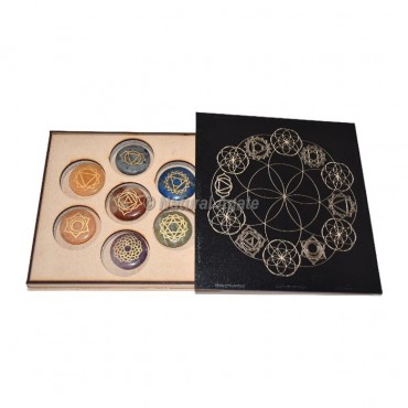 Engraved Seed Of Life with 7 Chakra Stone Set Gift Box
