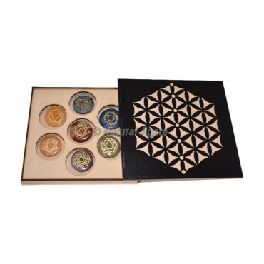 Flower of Life Seven Chakra Stones with Engraved Gift Box