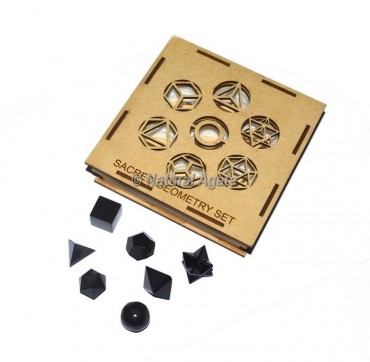 Black Agate Sacred Geometry Set With Square Gift Box