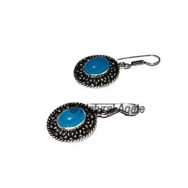 Blue Onyx Oval Shape Earrings