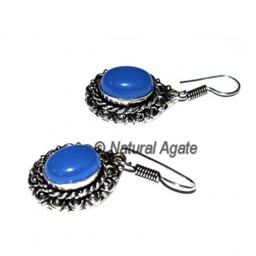 Blue Onyx Oval Shape Fashion Earrings