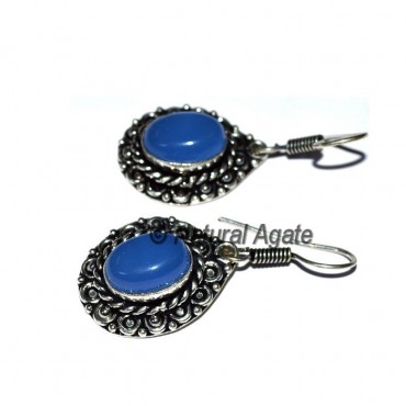 Blue Onyx Healing Oval Shape Earrings