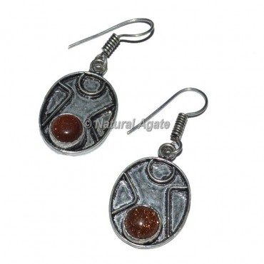 Gold Stone Oval Shape Earrings