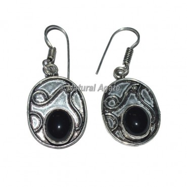 Black Stone Oval Shape Earrings