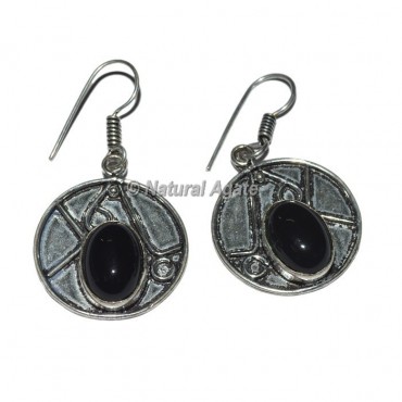 Black Stone Round Shape Earrings