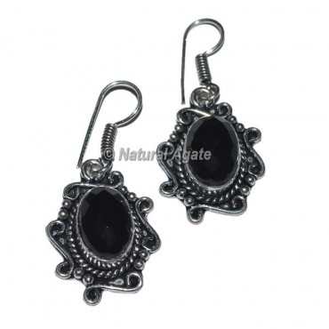 Oval Shape Black Agate Earrings