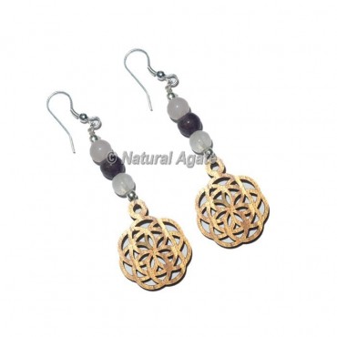Quartz Flower Of Life Wooden Earrings