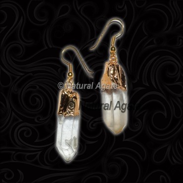 Crystal Quartz With Golden Carved Earrings