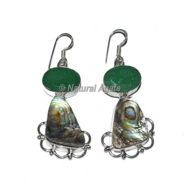 Shell With Green Agate Slice Earrings