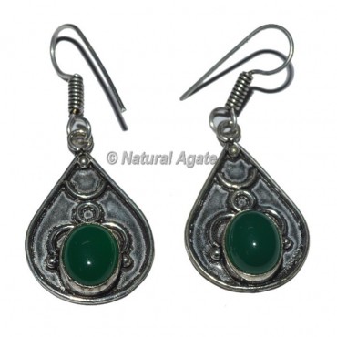 Green Onyx Round Stone Earrings