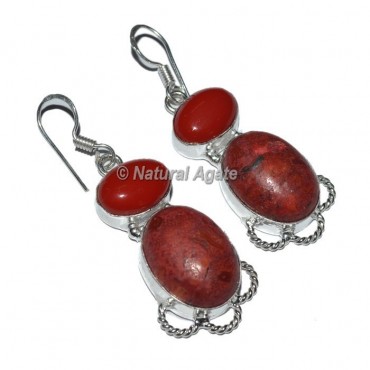 Red Onyx-Red Jasper Oval Earrings