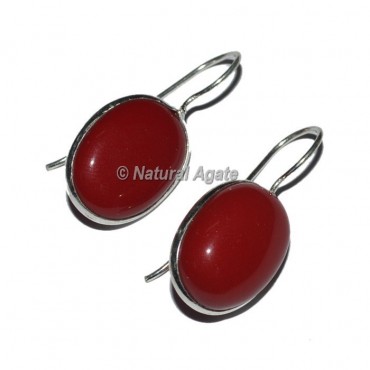 Red Onyx Plan Oval Earrings