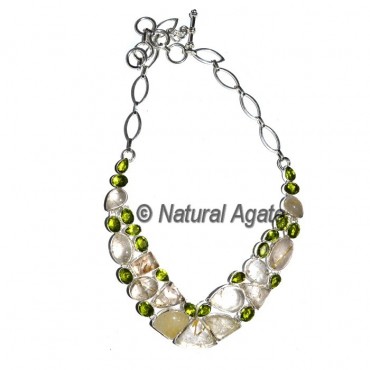 Crystal Quartz With Green Stone Necklace