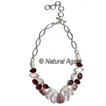 Rose Quartz with Garnet Stone Necklace