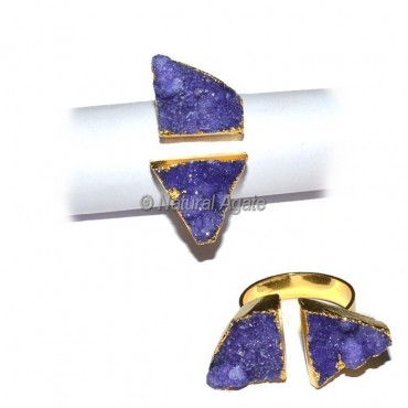 Blue Agate Double Druzy Ring