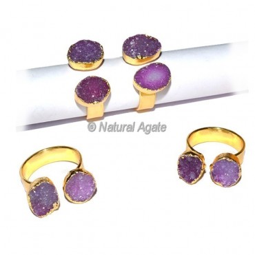 Amethyst Gemstone Double Druzy Ring