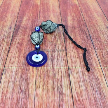 Pyrite Cube Shape Hanger with Evil Eye