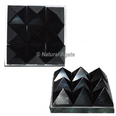 Black agate Lemurian 9 Pyramid Charging Plate