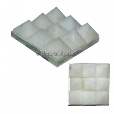 White agate Lemurian 9 Pyramid Charging Plate