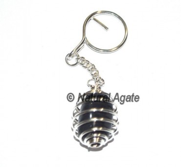 Black Agate Cage Tumbled Keychain