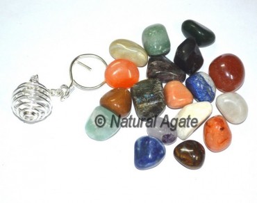 Mix Gemstone Tumbled Cage Keychain