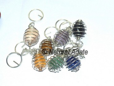 Mix Gemstone Cage Tumbled Keychain