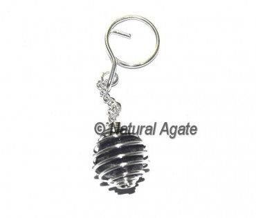 Black Tourmaline Cage Tumbled Keychain