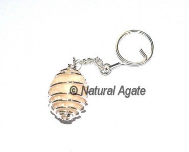 Cream Moon Stone Tumbled Cage Keychain