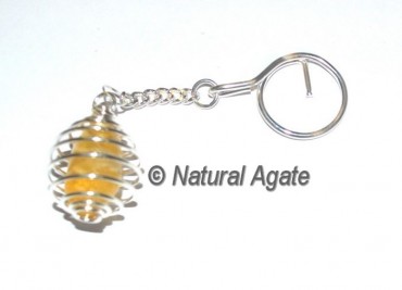 Yellow Onyx Tumbled Cage Keychain