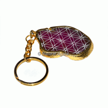 Flower of Life Engraved Slice Keychain